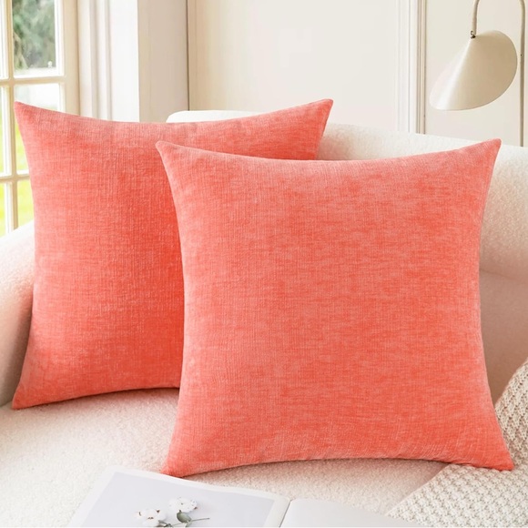 NWOT Cozy Chenille Throw Pillow Covers - 18X18 in - Coral - Set of 2 - Picture 1 of 3